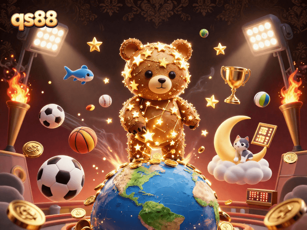 Experience thrilling wins at qs88 with a constellation bear and vibrant sports elements.