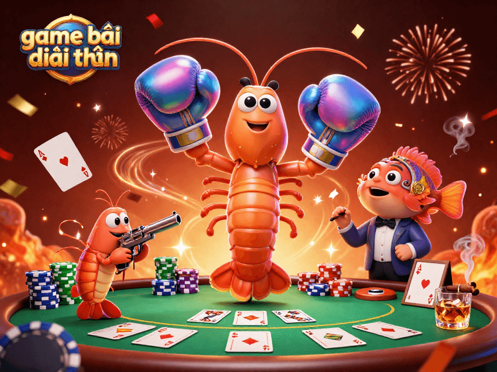 Engage in thrilling game bài đổi thưởng with a vibrant poker scene featuring unique ocean characters.