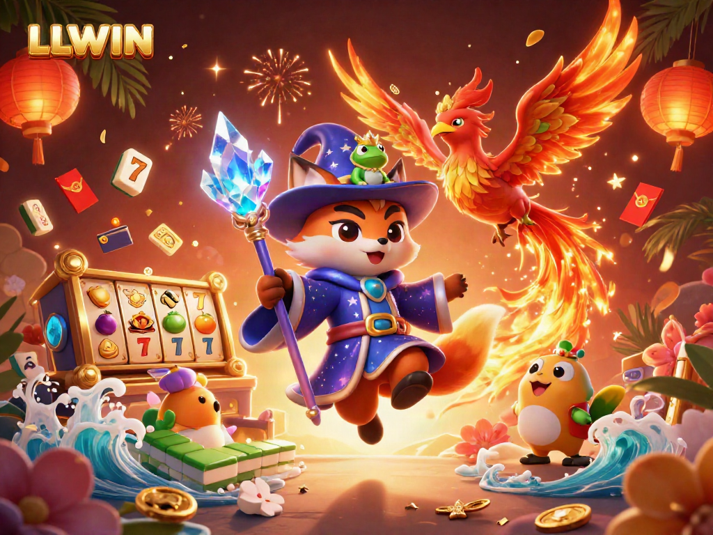 Experience thrilling slots with LLWIN, featuring vibrant characters and dynamic casino elements.