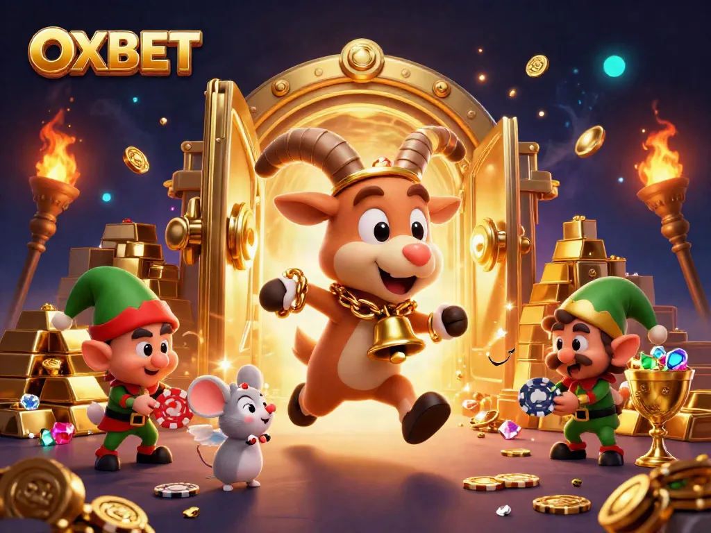 Engage with the OXBET festive casino scene featuring dynamic gameplay elements and 3D illustrations.