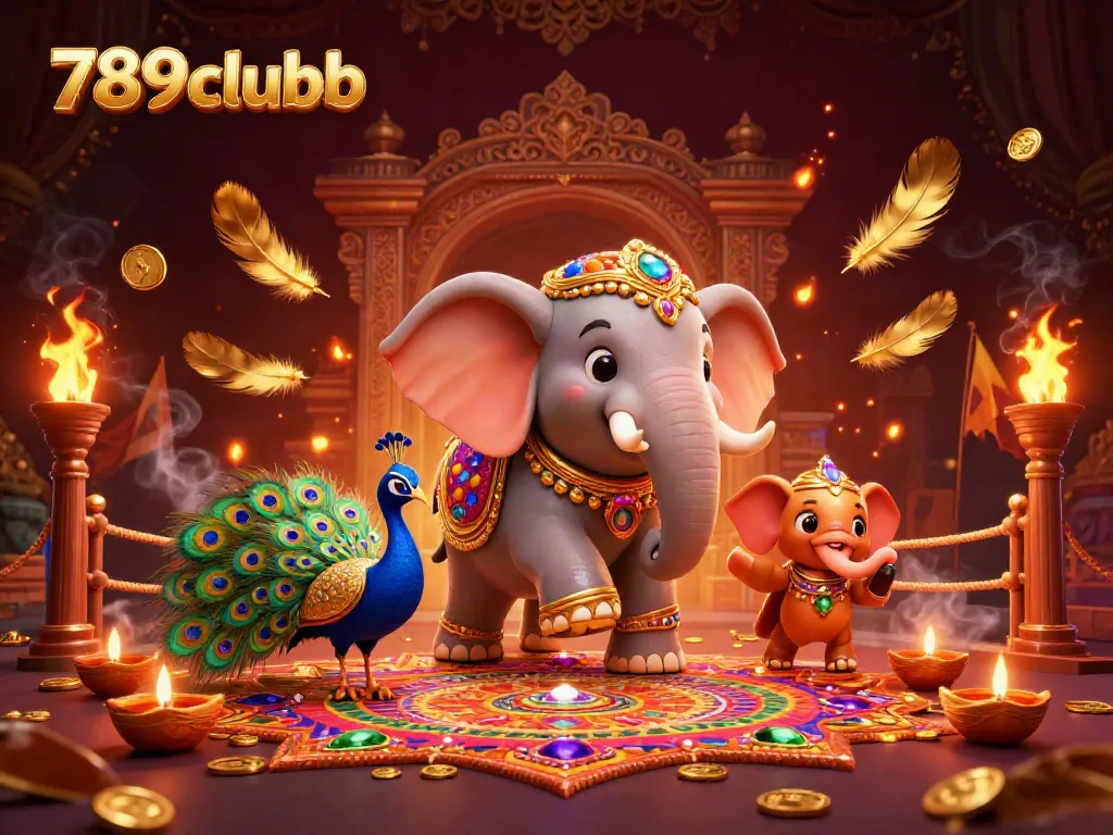 Join the excitement at 789clubb with vibrant casino scenes featuring elephants and festive decor.