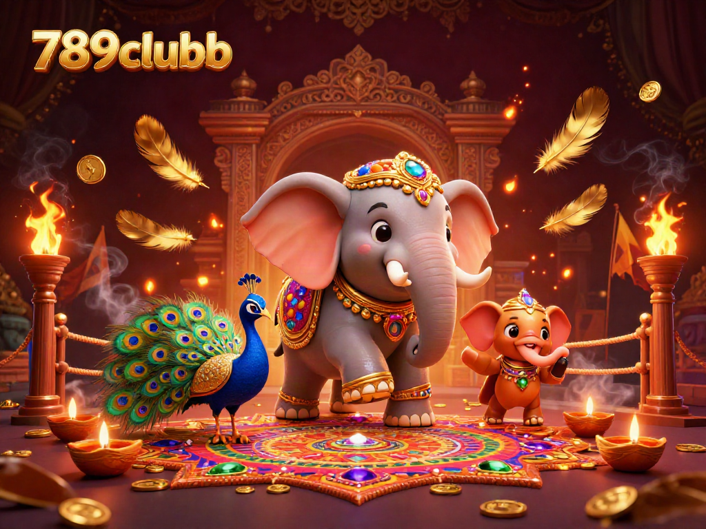 Join the excitement at 789clubb with vibrant casino scenes featuring elephants and festive decor.