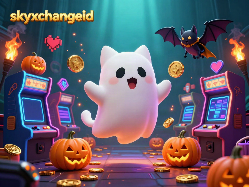 Engage in thrilling gameplay with skyxchangeid as a cartoon cat haunts a vibrant casino