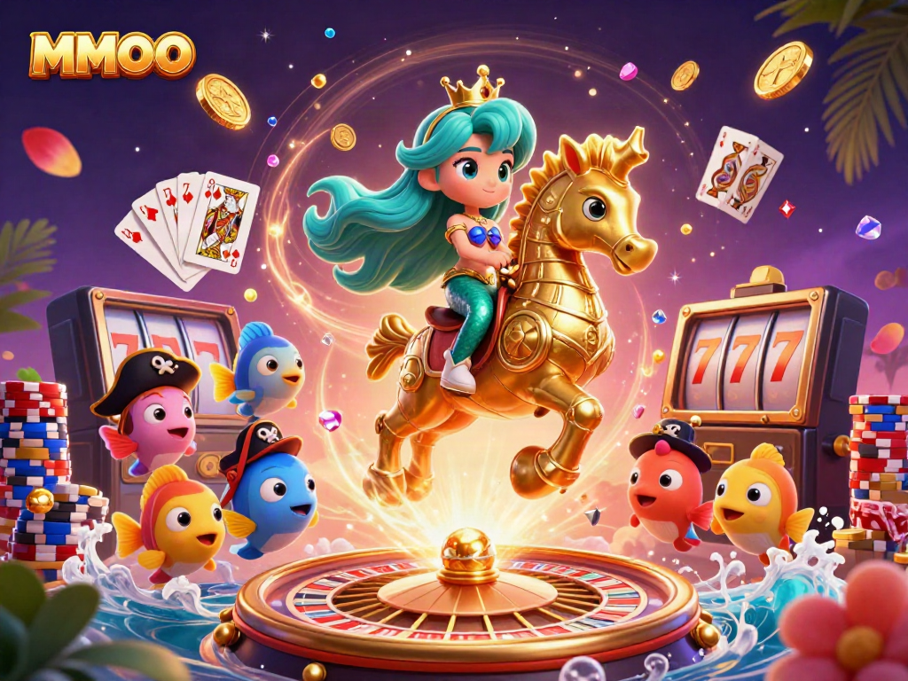 Engage in thrilling MMOO adventures with vibrant characters and dynamic casino elements, showcasing excitement.