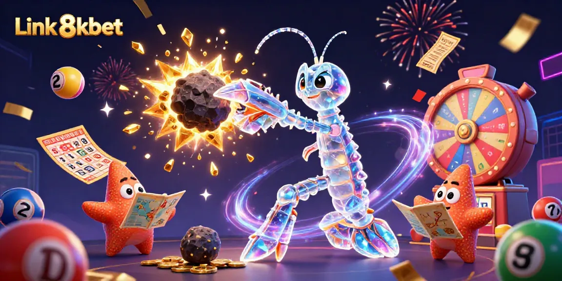 Experience the thrill of winning with Link 8kbet as vibrant lottery balls and golden tickets burst forth.