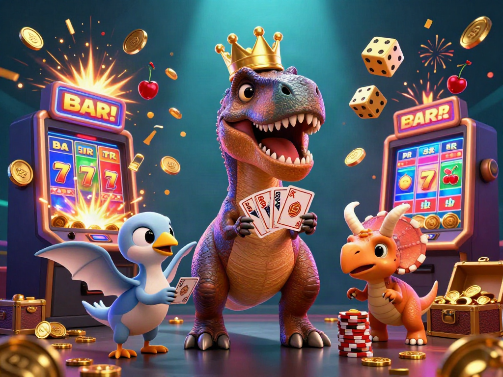 Experience the thrill of HM88 with friendly characters enjoying slots, jackpots, and casino games.