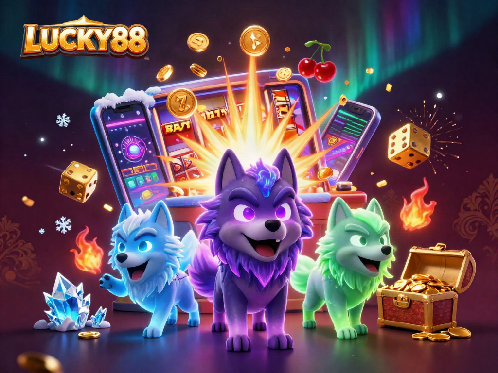 LUCKY88 players winning big with a vibrant jackpot explosion at a casino.