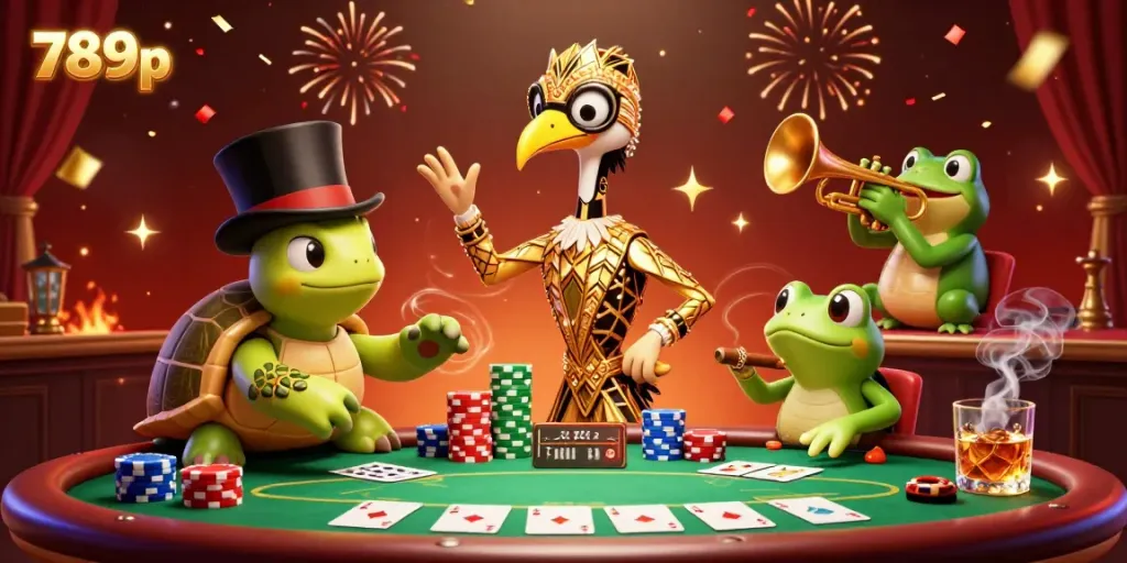 Experience the vibrant casino scene with 789p featuring fun characters and rich gambling elements.