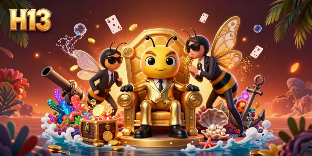 Experience H13's dynamic gambling world with a whimsical casino scene featuring vibrant characters.