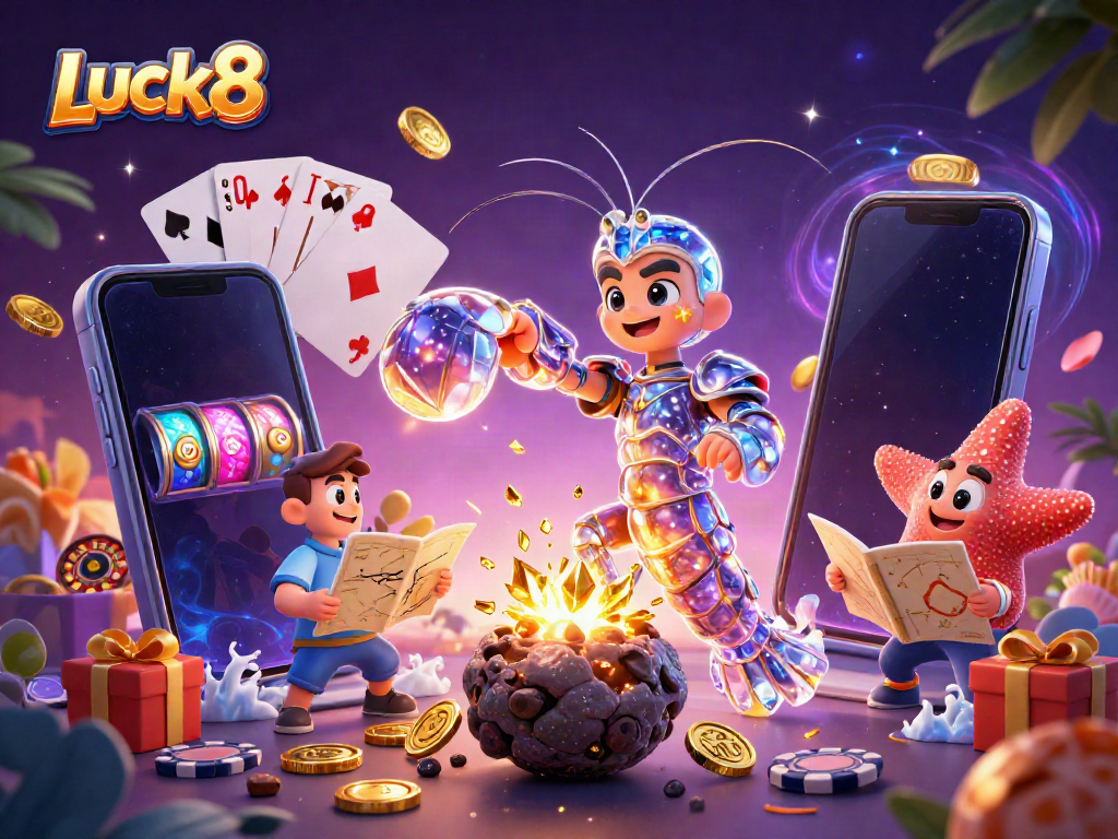 Join the action with Luck8 as a galactic samurai mantis shrimp battles for golden gems in a vibrant casino universe.
