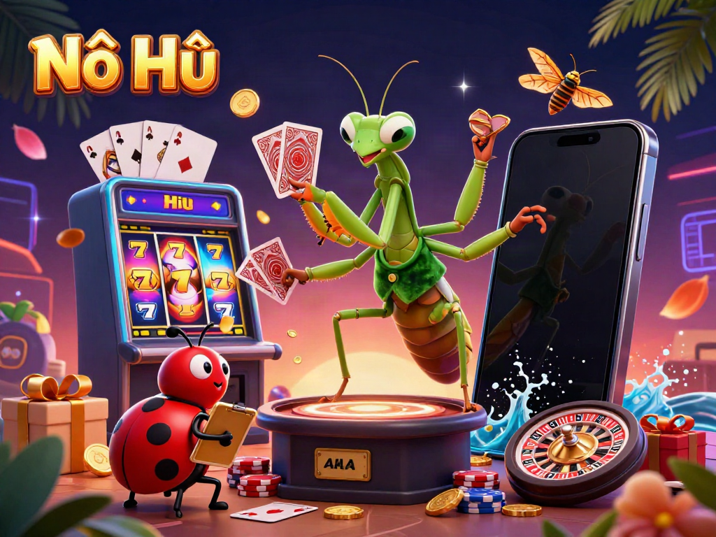 Engaging scene showcasing Nổ Hũ with vibrant characters and casino elements, embodying excitement and fun.