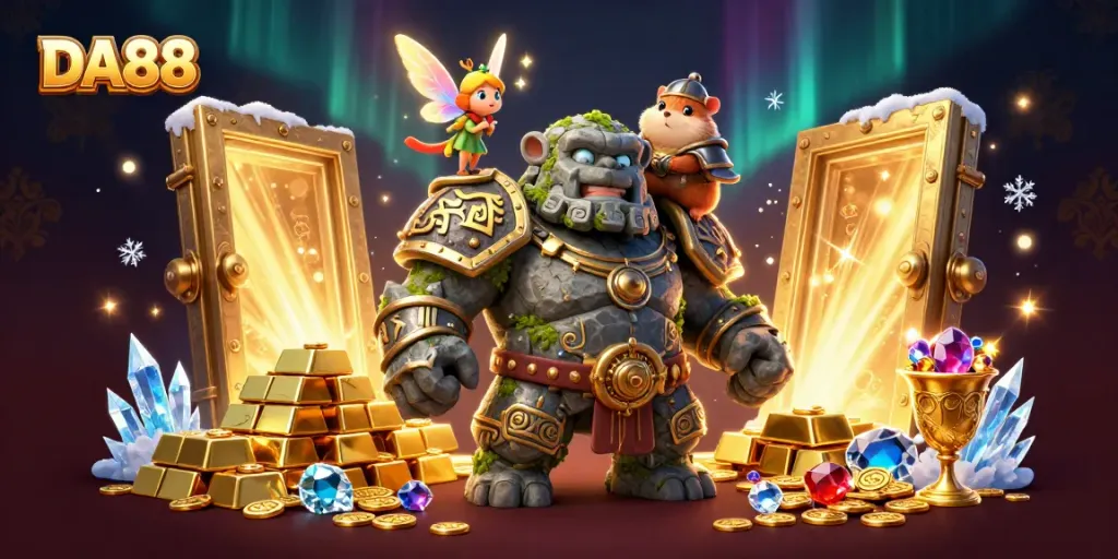 DA88 brings thrilling gaming with vibrant 3D characters amidst treasure and sparkle