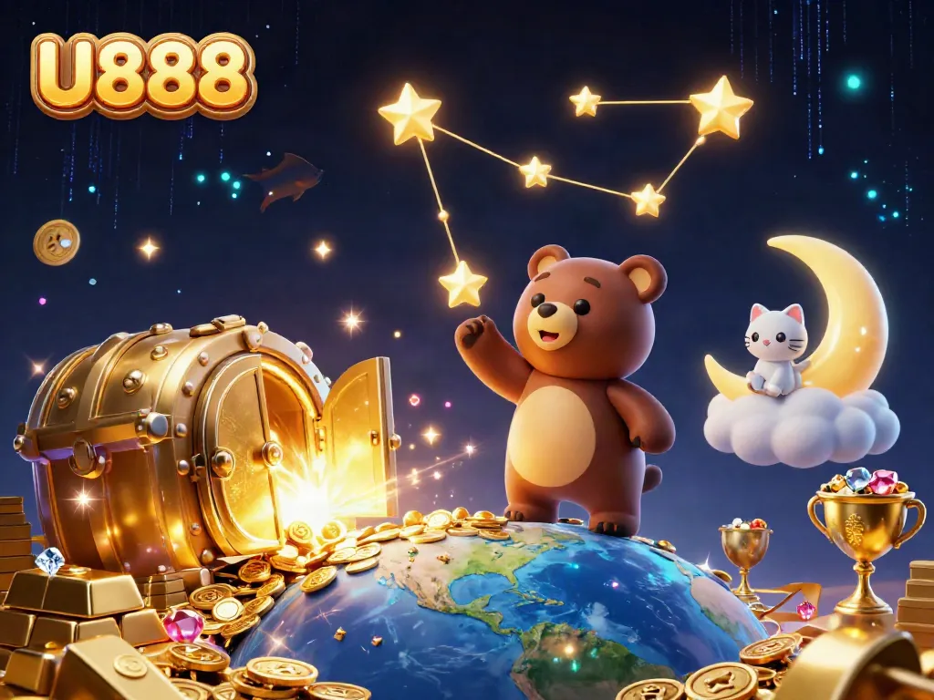 Engage with U888's vibrant casino world filled with treasures and cosmic elements.