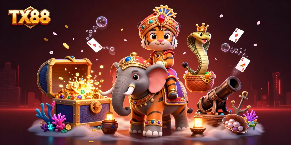 Experience the excitement of TX88 with captivating gambling elements in a colorful, lively setting.