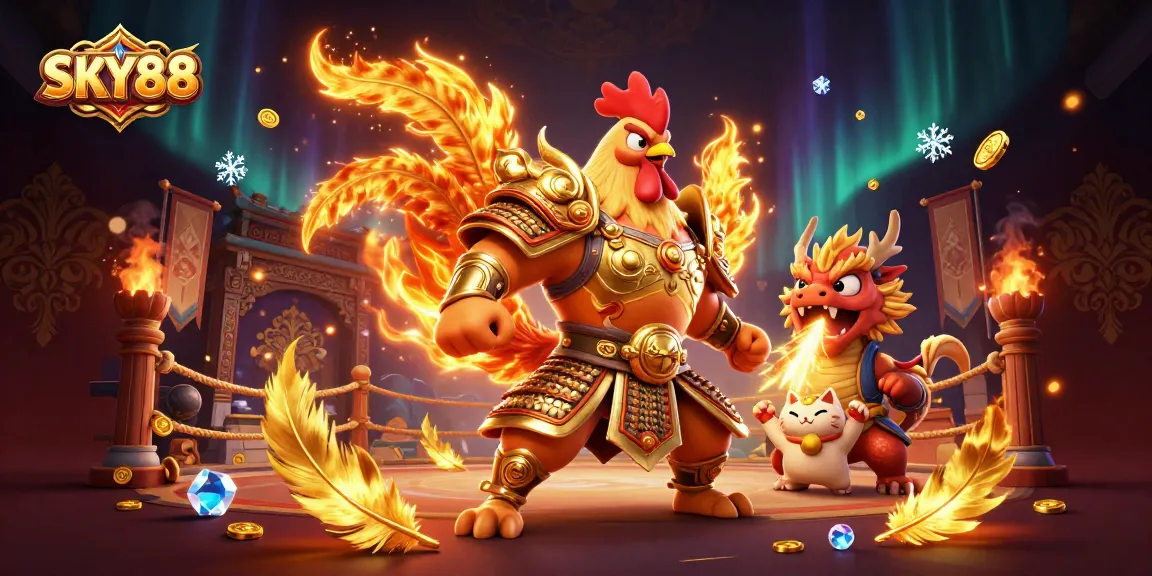 Experience thrilling casino action with SKY88 and dynamic characters in a vibrant scene.