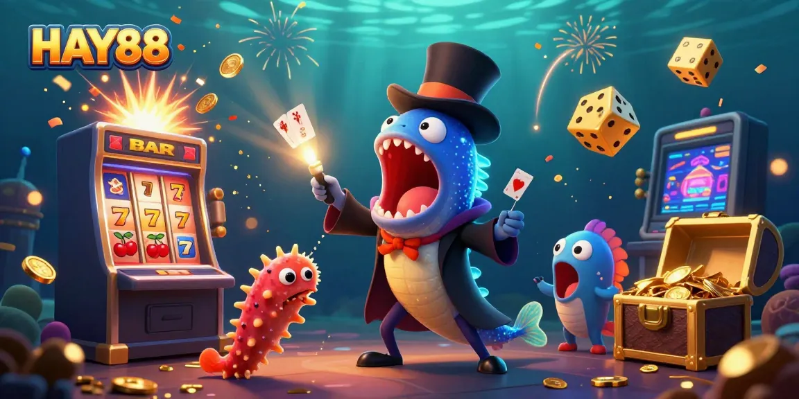Engage with HAY88's dynamic casino scene featuring vibrant characters and exciting game elements.