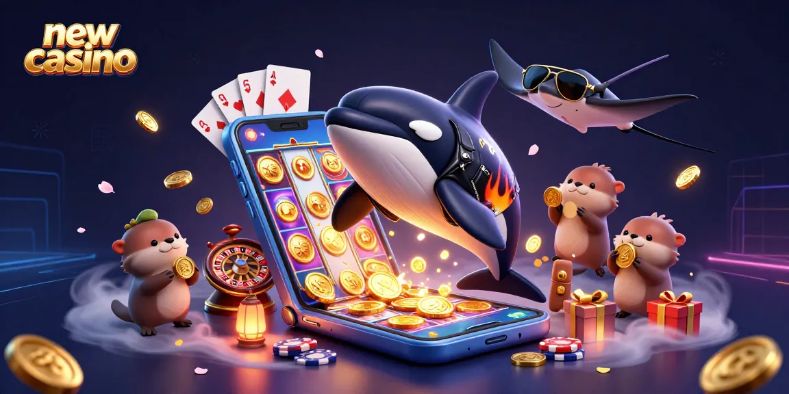 Play exciting games with the new casino featuring a dynamic scene of fun characters and casino elements.