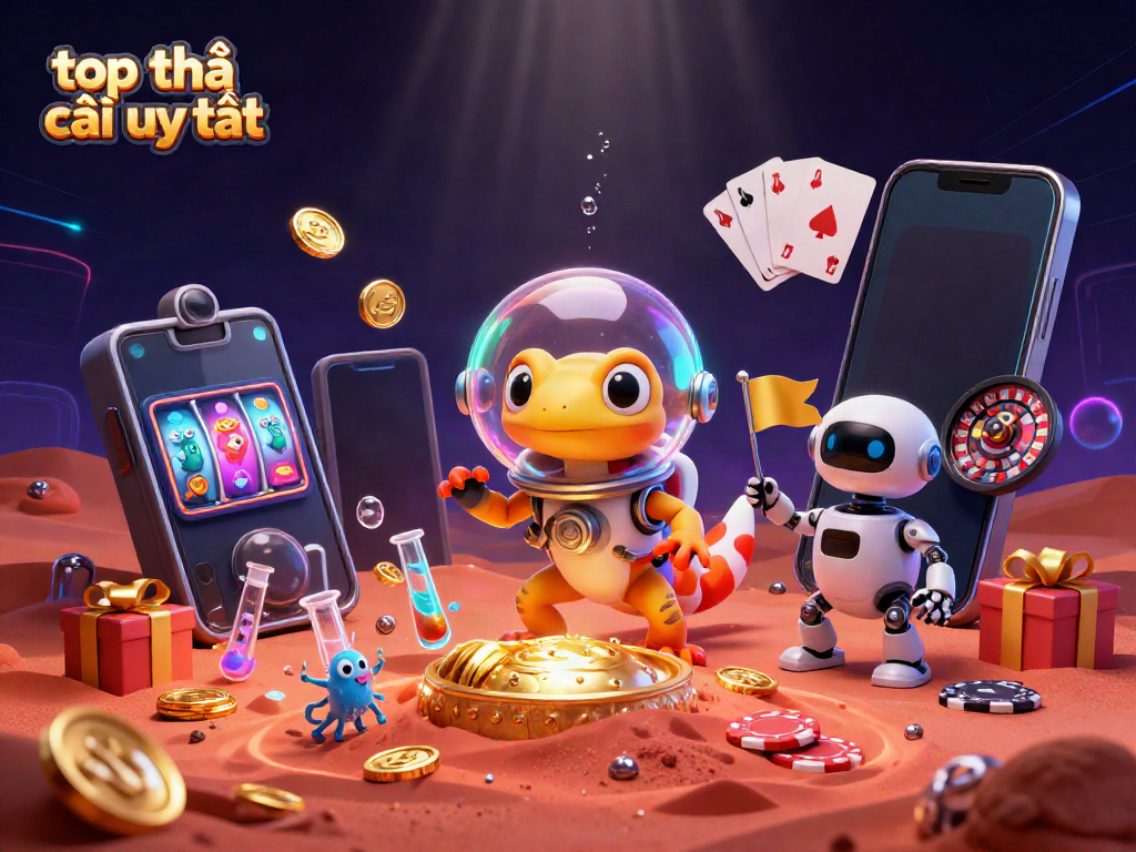 Watch a Martian gecko uncover the top nhà cái uy tín in a vibrant 3D casino landscape.