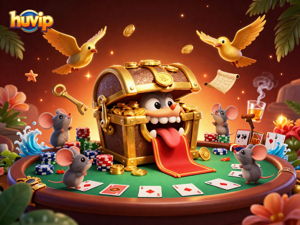 Experience thrilling poker action with huvip, showcasing vibrant characters and game elements.