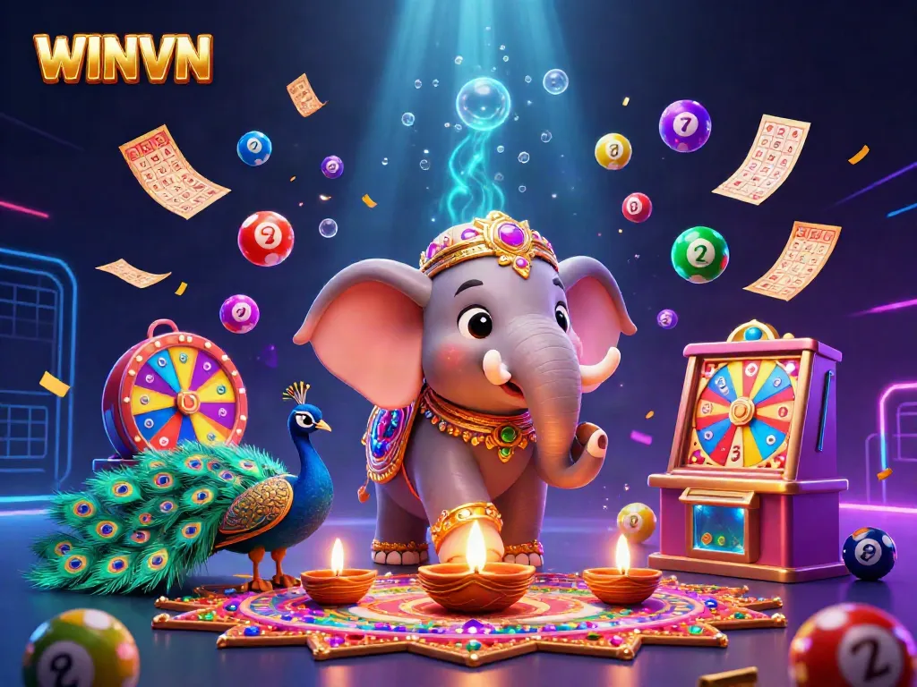 Experience the vibrant world of WINVN with a 3D Diwali-themed casino scene packed with energy and excitement.